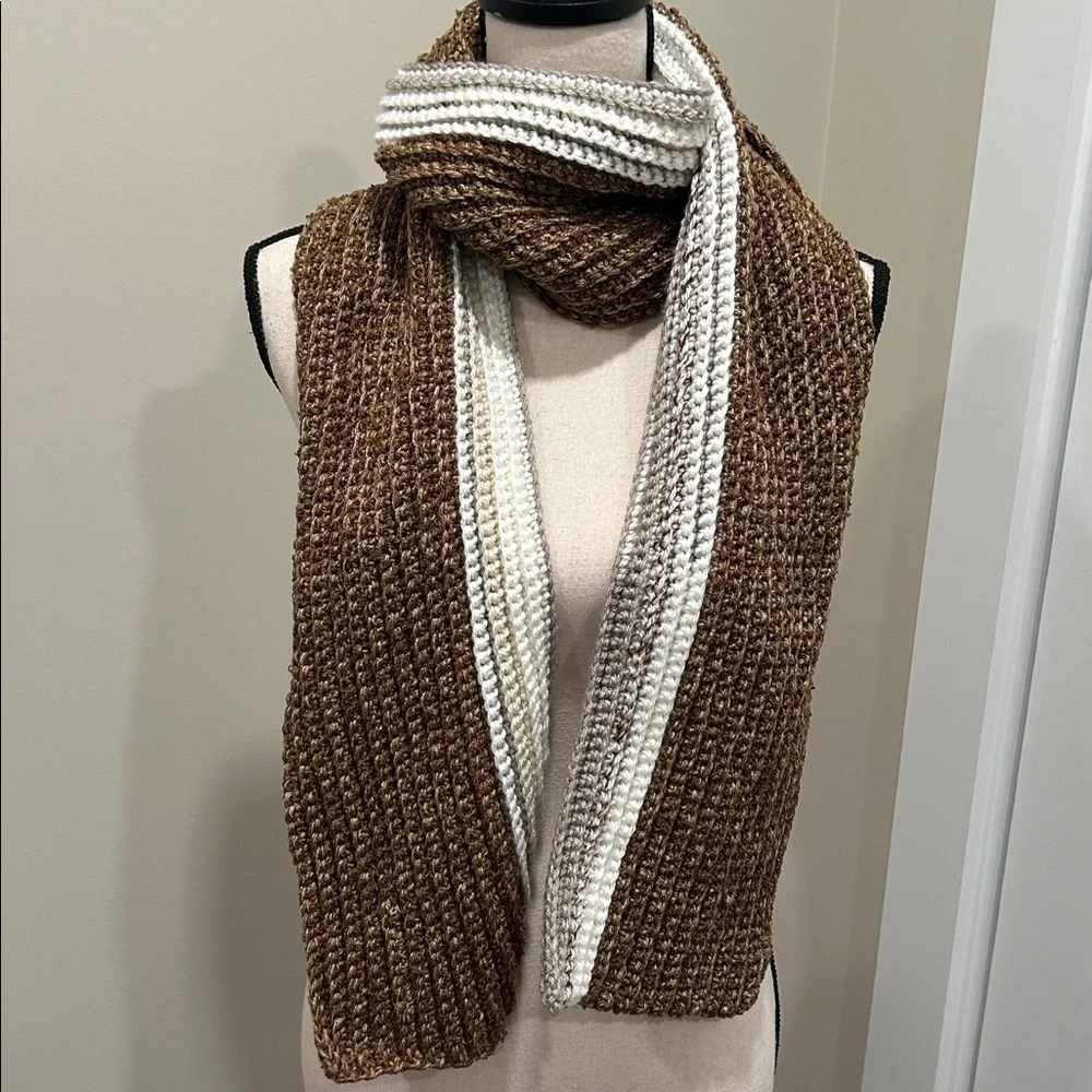 Handmade Crochet Scarf Brown and Cream